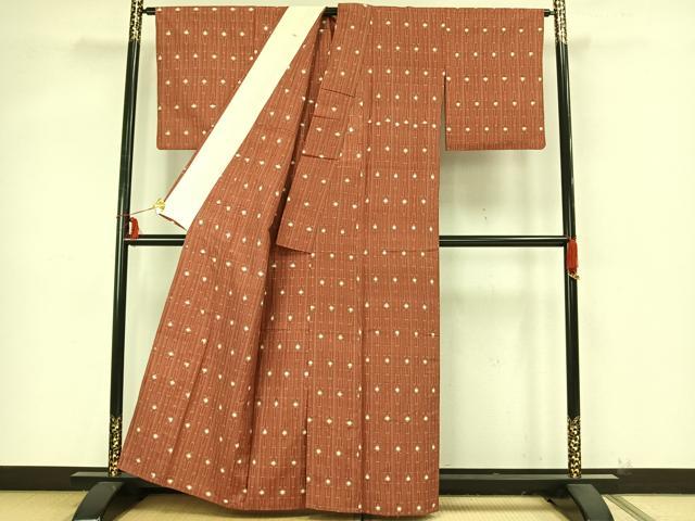平和屋着物▽上質な紬 単衣 格子 正絹 逸品 AAAZ9277fy