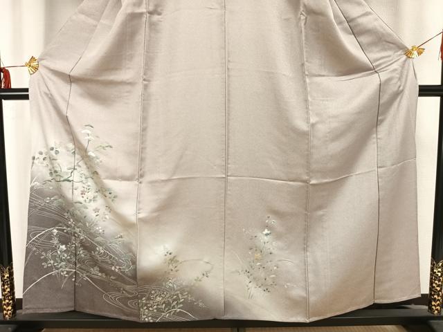 平和屋着物▽訪問着 単衣 草花文 金銀彩 正絹 逸品 AAAZ9282fy