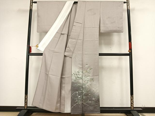 平和屋着物▽訪問着 単衣 草花文 金銀彩 正絹 逸品 AAAZ9282fy