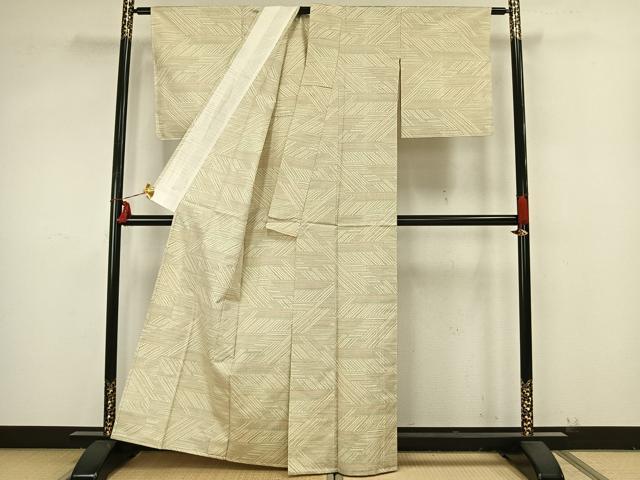 平和屋着物▽上質な紬 単衣 幾何学文様 正絹 逸品 AAAZ9287fy
