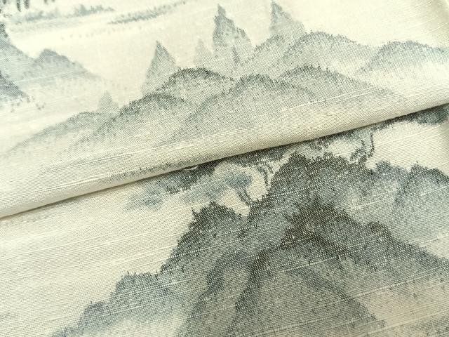 平和屋着物▽真綿結城紬 単衣 風景文 反端付き 正絹 逸品 未使用 AAAZ9297fy
