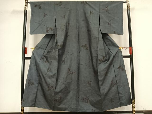 平和屋着物▽本場大島紬 単衣 舞蝶文 正絹 逸品 未使用 AAAZ9301fy