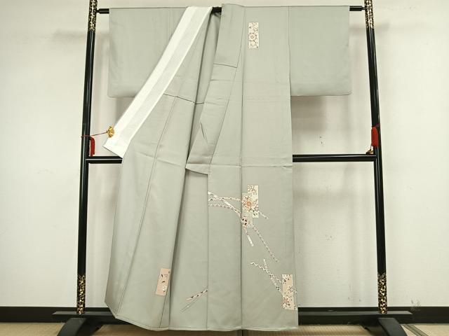 平和屋着物▽訪問着 単衣 色紙草花文 金彩 正絹 逸品 AAAZ9304fy