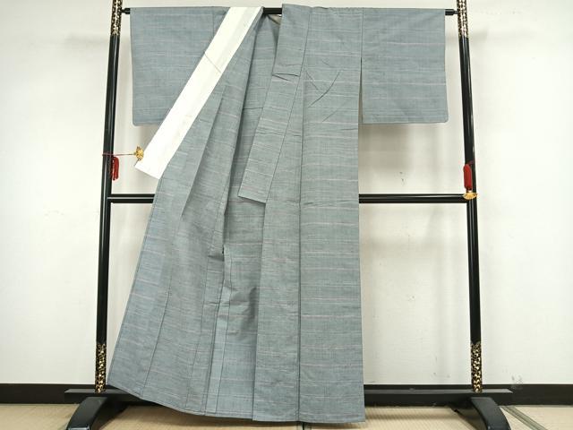 平和屋着物▽上質な紬 単衣 横縞 正絹 逸品 未使用 AAAZ9305fy