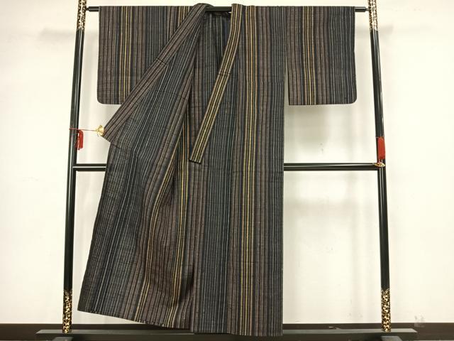平和屋着物▽上質な紬 単衣 縞 正絹 逸品 AAAZ9310fy