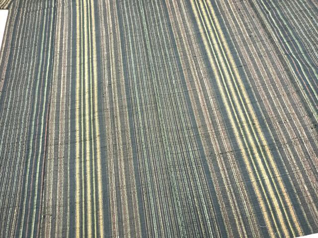 平和屋着物▽上質な紬 単衣 縞 正絹 逸品 AAAZ9310fy