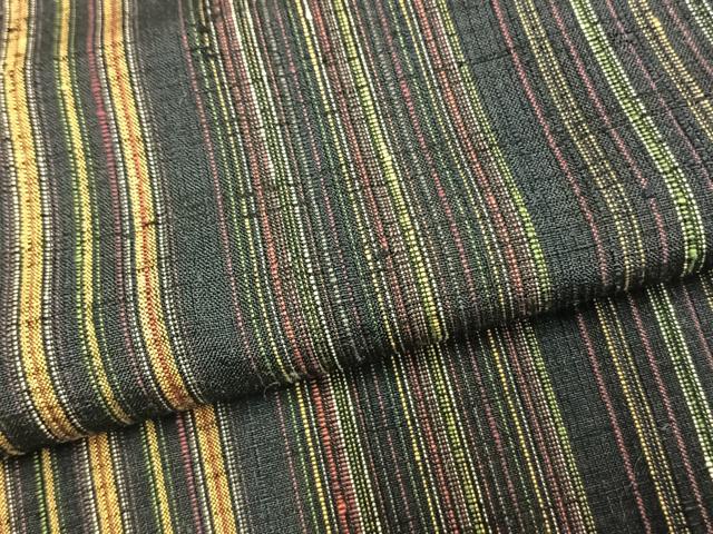 平和屋着物▽上質な紬 単衣 縞 正絹 逸品 AAAZ9310fy