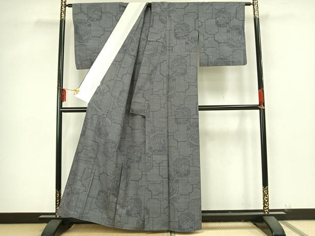 平和屋着物▽結城紬 単衣 80亀甲 色紙重ね文 正絹 逸品 AAAZ9311fy