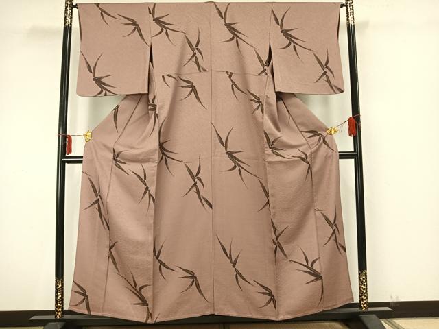 平和屋着物▽上質な小紋 単衣 笹葉文 金彩 正絹 逸品 AAAZ9321fy