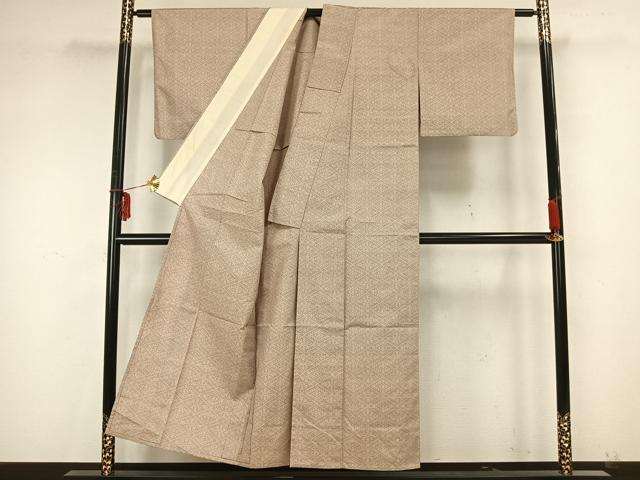 平和屋着物▽上質な紬 単衣 菱文 正絹 逸品 AAAZ9330fy