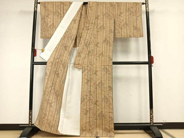 平和屋着物▽上質な紬 単衣 枝葉文 正絹 逸品 AAAZ9333fy