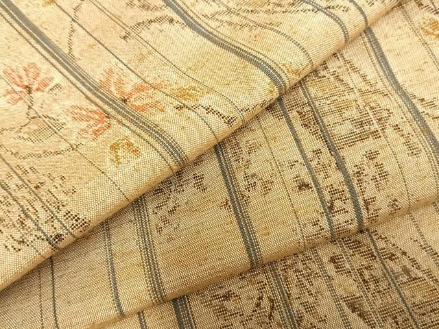 平和屋着物▽上質な紬 単衣 枝葉文 正絹 逸品 AAAZ9333fy