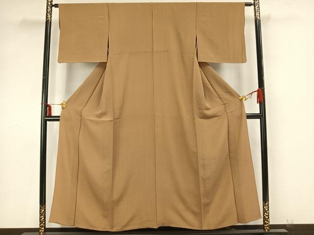 平和屋着物▽上質な色無地 単衣 黄土色 正絹 逸品 AAAZ9335fy
