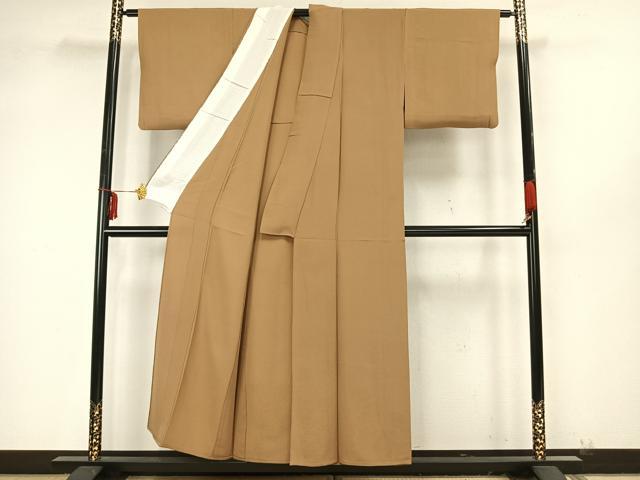 平和屋着物▽上質な色無地 単衣 黄土色 正絹 逸品 AAAZ9335fy