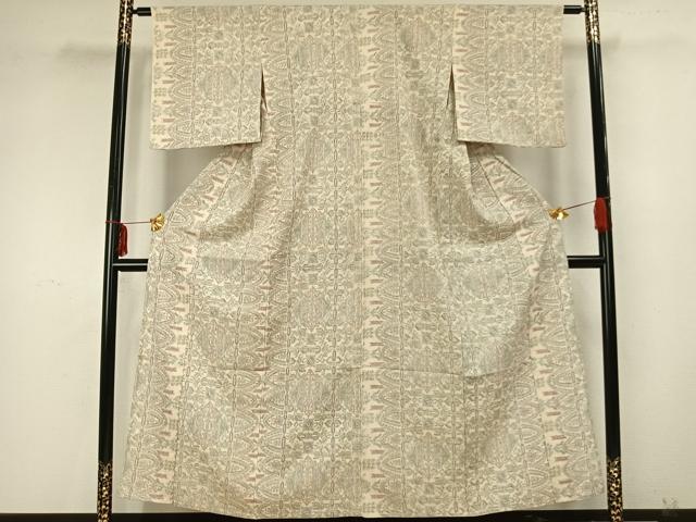 平和屋着物▽本塩沢 単衣 幾何学文 正絹 逸品 AAAZ9342fy