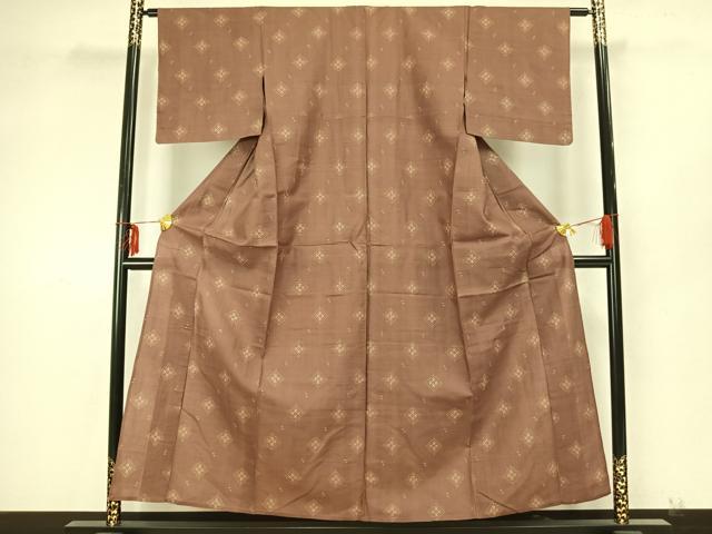 平和屋着物▽上質な紬 単衣 菱文 正絹 逸品 AAAZ9344fy