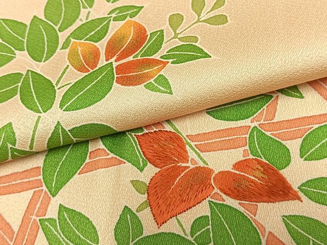 平和屋着物▽訪問着 単衣 刺繍 風景枝花文 正絹 逸品 未使用 AAAZ9346fy