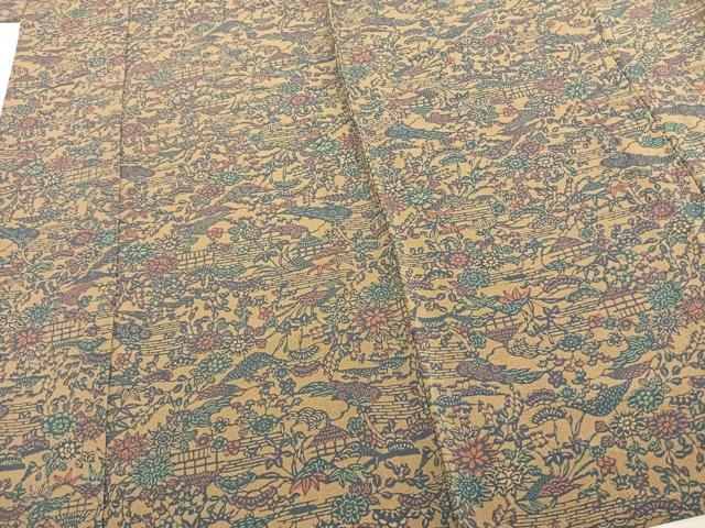平和屋着物▽上質な小紋 単衣 型染め 風景草花文 鬼しぼ縮緬 正絹 逸品 AAAZ9349fy