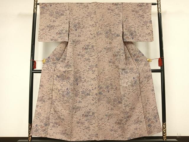 平和屋着物▽上質な小紋 単衣 風景草花文 正絹 逸品 AAAZ9357fy