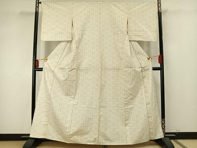 平和屋着物▽上質な紬 単衣 麻の葉文様 正絹 逸品 AAAZ9360fy