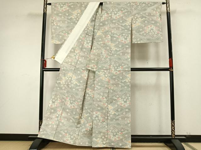 平和屋着物▽本場大島紬 単衣 切嵌花文 正絹 逸品 AAAZ9363fy