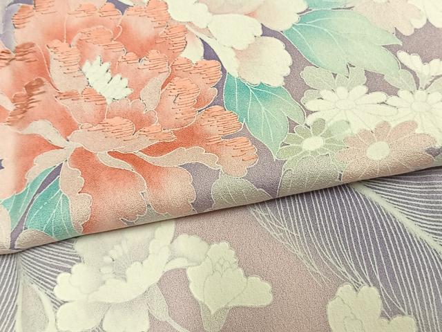 平和屋着物▽訪問着 単衣 刺繍 草花文 暈し染め 正絹 逸品 AAAZ9370fy