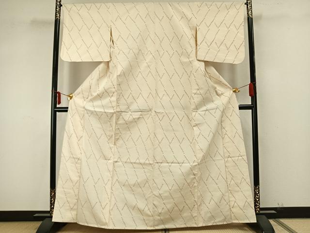 平和屋着物▽上質な紬 単衣 幾何学文 正絹 逸品 AAAZ9371fy