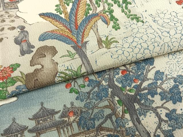 平和屋着物▽上質な小紋 単衣 風景文 正絹 逸品 AAAZ9373fy