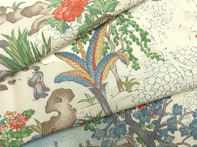 平和屋着物▽上質な小紋 単衣 風景文 正絹 逸品 AAAZ9373fy