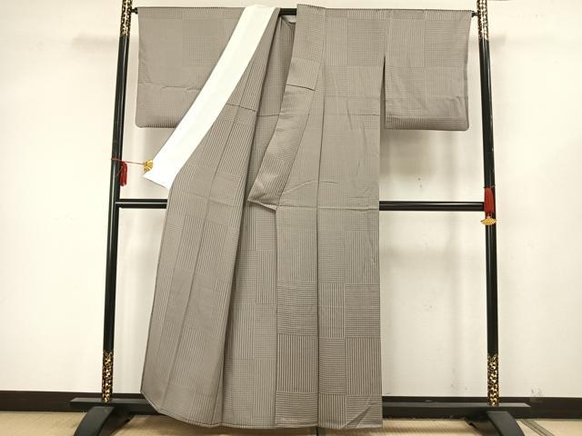 平和屋着物▽上質な小紋 単衣 市松文 正絹 逸品 AAAZ9374fy