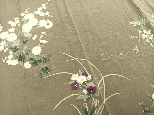 平和屋着物▽訪問着 単衣 草花文 鬼しぼ縮緬 正絹 逸品 AAAZ9379fy