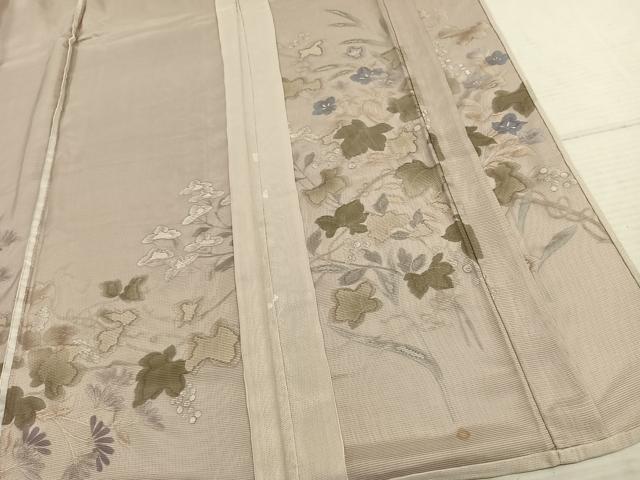 平和屋着物▽訪問着 無双 紗袷 紗×絽 手描き 草花文 銀彩 正絹 逸品 AAAZ9380fy