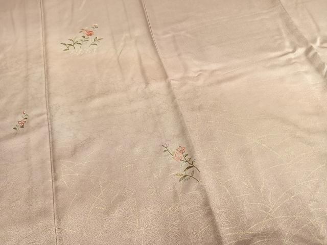 平和屋着物▽訪問着 単衣 刺繍 草花文 金糸 金彩 正絹 逸品 AAAZ9382fy