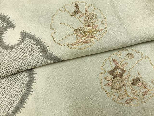 平和屋着物▽訪問着 単衣 刺繍 雪輪草花文 金糸 金彩 正絹 逸品 未使用 AAAZ9383fy