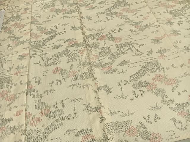 平和屋着物▽上質な紬 単衣 風景草花文 正絹 逸品 AAAZ9389fy
