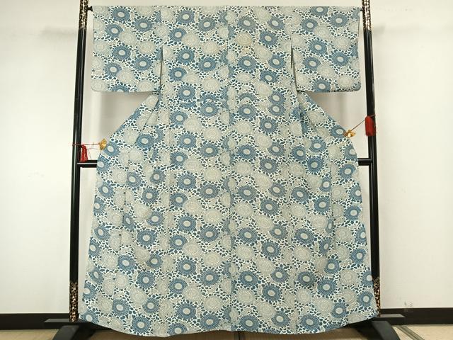 平和屋着物▽上質な小紋 単衣 型染め 草花文 正絹 逸品 AAAZ9391fy