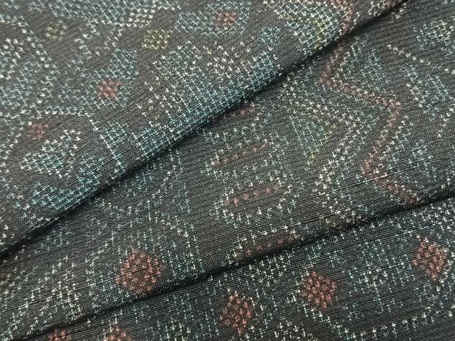 平和屋着物▽上質な紬 単衣 幾何学文 正絹 逸品 AAAZ9395fy