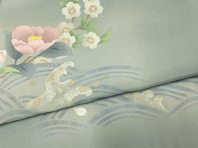 平和屋着物▽訪問着 単衣 枝花文 正絹 逸品 AAAZ9402fy