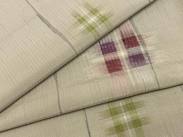 平和屋着物▽上質な紬 単衣 幾何学文様 正絹 逸品 AAAZ9409fy