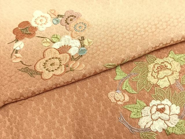 平和屋着物▽訪問着 単衣 総刺繍 草花文 暈し染め 正絹 逸品 AAAZ9410fy