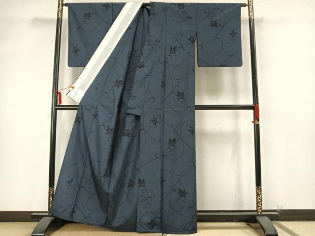 平和屋着物▽本塩沢 単衣 花唐草文 正絹 逸品 AAAZ9422fy