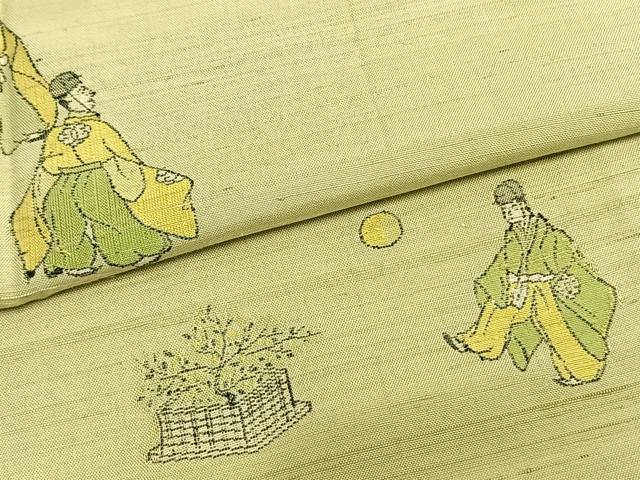 平和屋着物▽京の名門・菱屋六右ェ門 紬 単衣 人物文 正絹 逸品 AAAZ9424fy