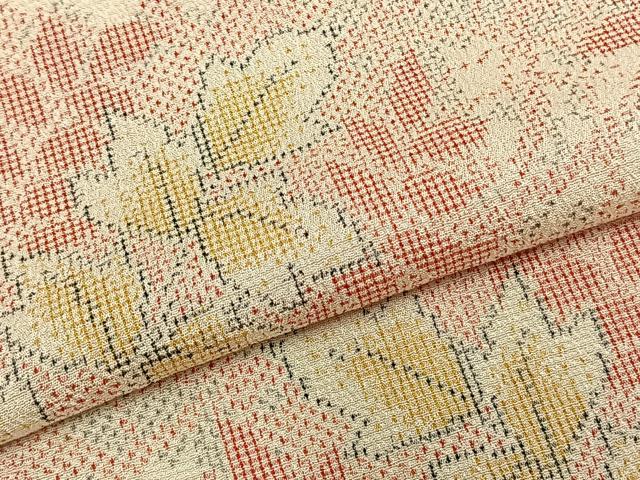 平和屋着物▽本塩沢 単衣 舞葉文 反端付き 正絹 逸品 AAAZ9429fy