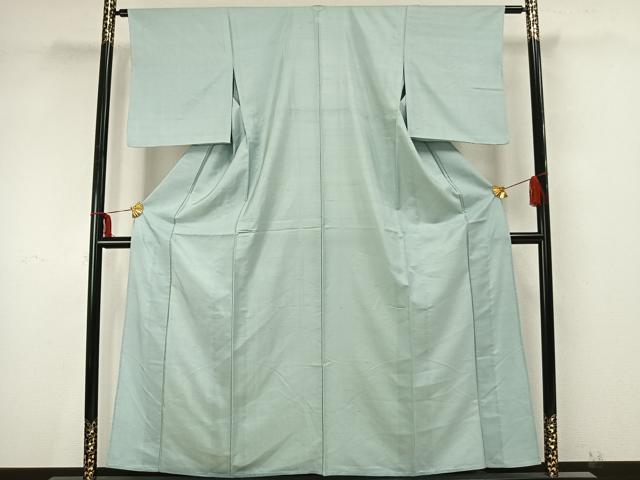平和屋着物▽上質な紬 単衣 色無地 青磁鼠色 正絹 逸品 AAAZ9436fy