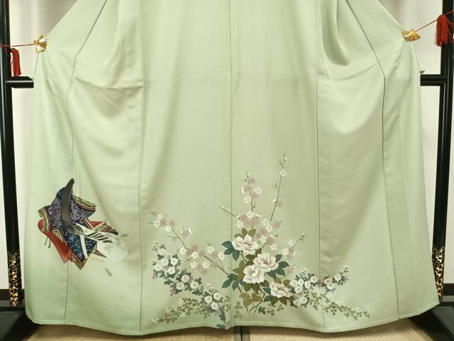 平和屋着物▽訪問着 単衣 手描き 人物草花文 金銀彩 正絹 逸品 AAAZ9440fy