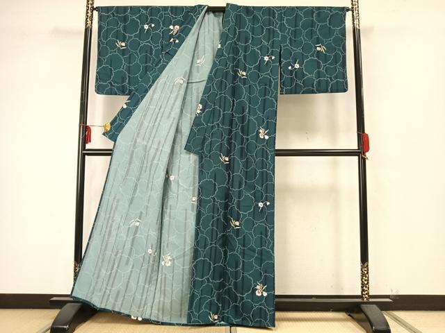 平和屋着物▽小紋 単衣 草花文 洗える着物 AAAZ9444fy
