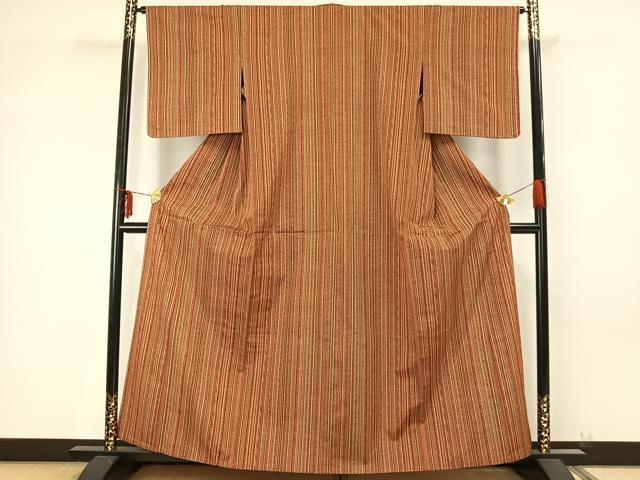 平和屋着物▽上質な紬 単衣 間道 正絹 逸品 未使用 AAAZ9445fy