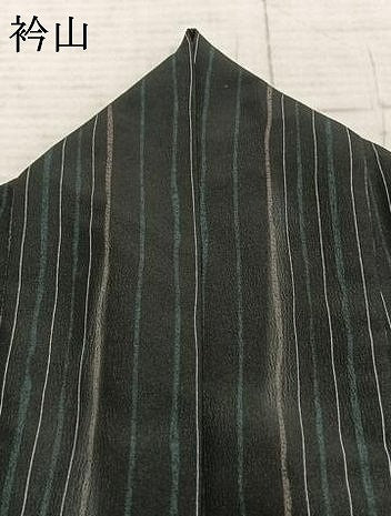 平和屋着物▽小紋 単衣 よろけ縞 黒地 洗える着物 AAAZ9460fy