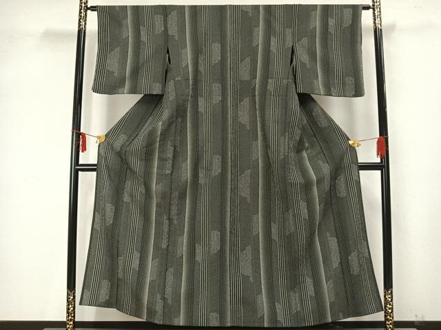 平和屋着物▽小紋 単衣 間道 黒地 洗える着物 AAAZ9465fy