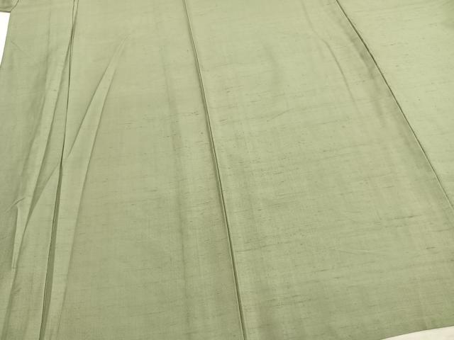 平和屋着物▽上質な紬 単衣 色無地 若葉色 正絹 逸品 AAAZ9478fy